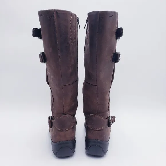 Ecco Brown Leather Mid-Calf Boot Triple Buckle Flat Heel Women's Size 37 US 6.5