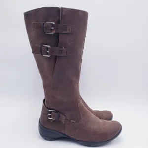 Ecco Brown Leather Mid-Calf Boot Triple Buckle Flat Heel Women's Size 37 US 6.5