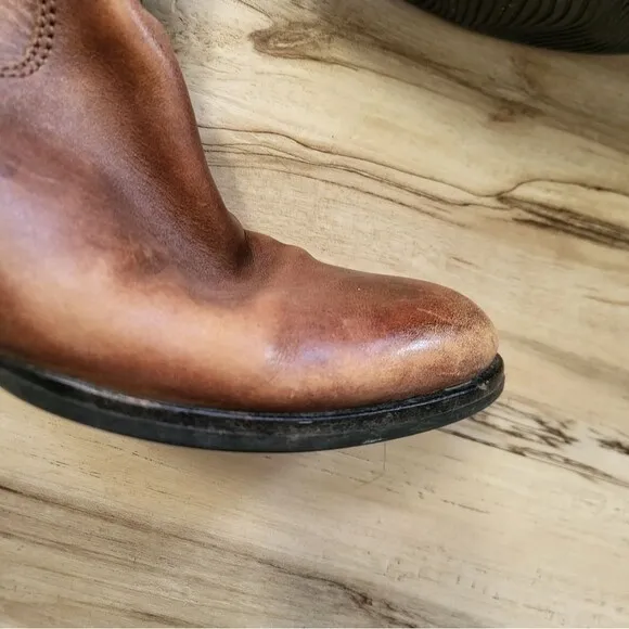 Ecco Brown Tall Flat Low Heel Distressed Side Buckle Zip Boots Sz 38/8 Women