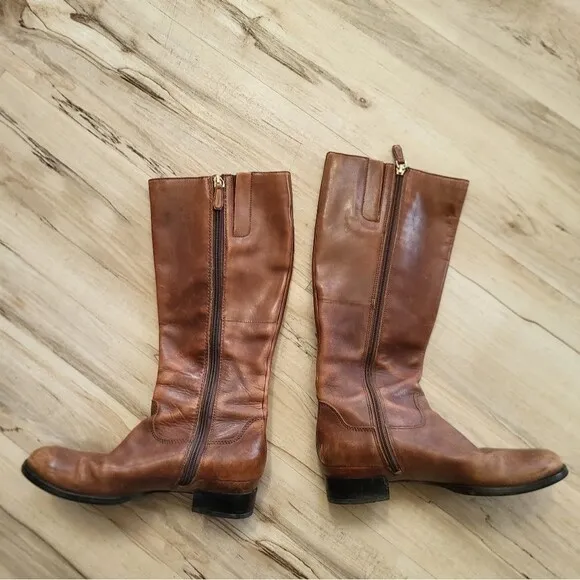 Ecco Brown Tall Flat Low Heel Distressed Side Buckle Zip Boots Sz 38/8 Women