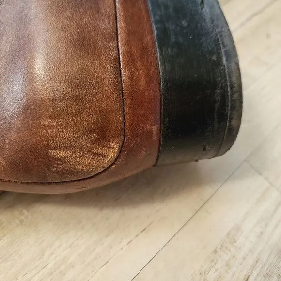 Ecco Brown Tall Flat Low Heel Distressed Side Buckle Zip Boots Sz 38/8 Women