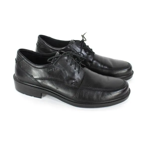 Ecco Holton Apron Toe Black Leather Lace Tie Derby Shoe 47 Shock Point Sole