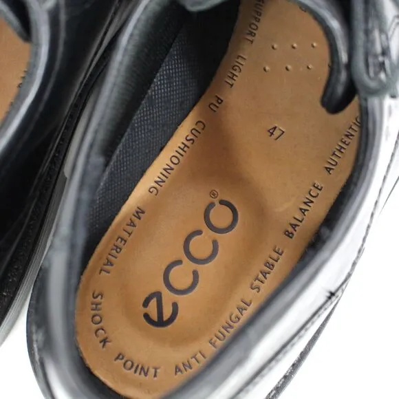 Ecco Holton Apron Toe Black Leather Lace Tie Derby Shoe 47 Shock Point Sole