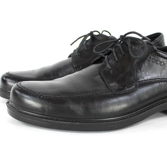 Ecco Holton Apron Toe Black Leather Lace Tie Derby Shoe 47 Shock Point Sole