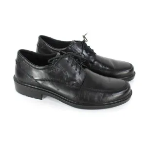 Ecco Holton Apron Toe Black Leather Lace Tie Derby Shoe 47 Shock Point Sole