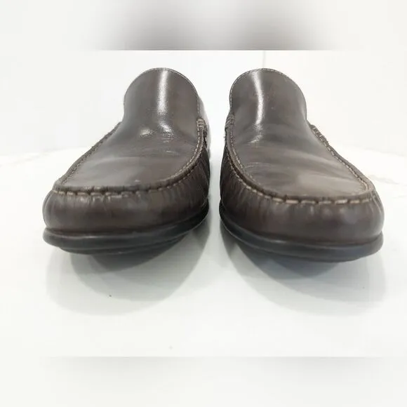 Ecco Mens Shoes Size 10 Brown Sewn Leather Latex Sole Moccasins Driving Loafer