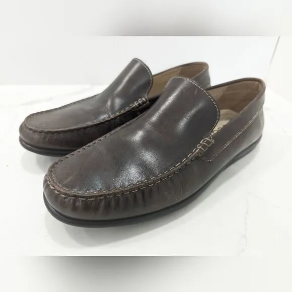 Ecco Mens Shoes Size 10 Brown Sewn Leather Latex Sole Moccasins Driving Loafer