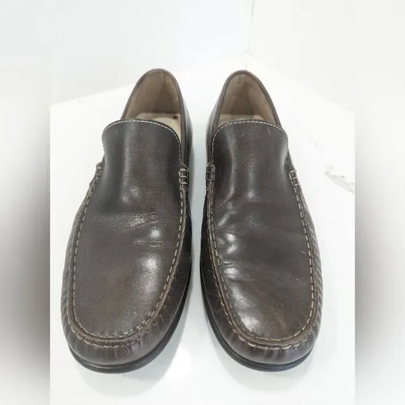 Ecco Mens Shoes Size 10 Brown Sewn Leather Latex Sole Moccasins Driving Loafer