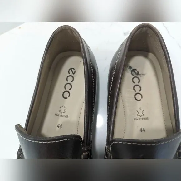 Ecco Mens Shoes Size 10 Brown Sewn Leather Latex Sole Moccasins Driving Loafer