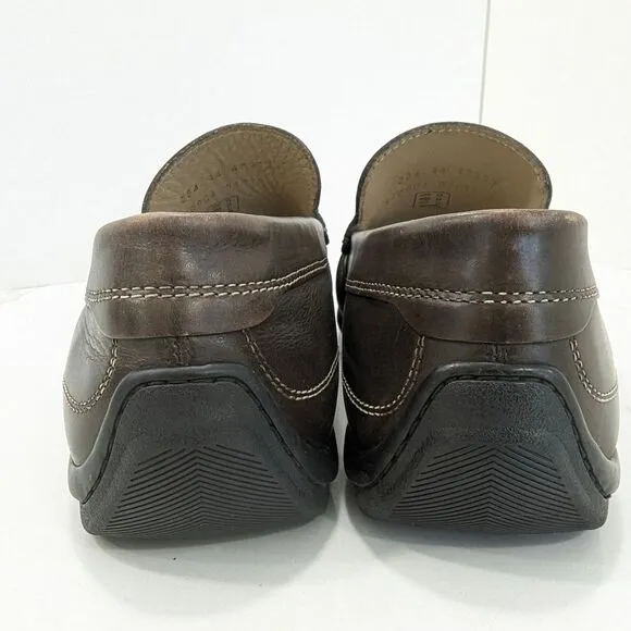 Ecco Mens Shoes Size 10 Brown Sewn Leather Latex Sole Moccasins Driving Loafer