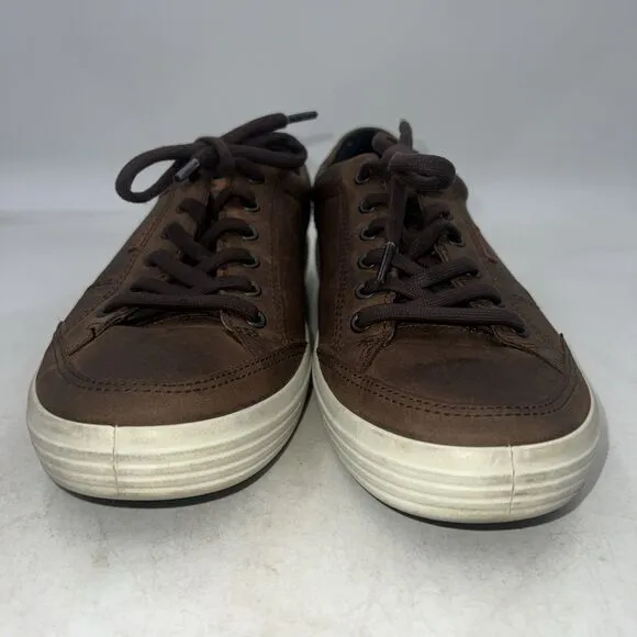Ecco Shoes Mens Sz 9 Brown Leather Lace Casual Sneakers Shoes