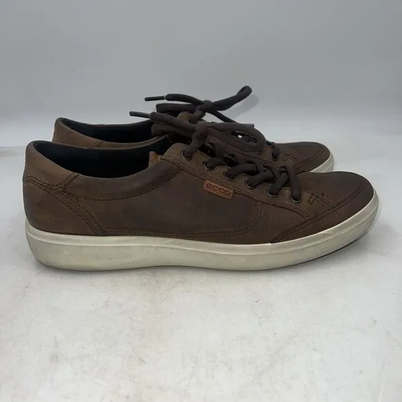 Ecco Shoes Mens Sz 9 Brown Leather Lace Casual Sneakers Shoes