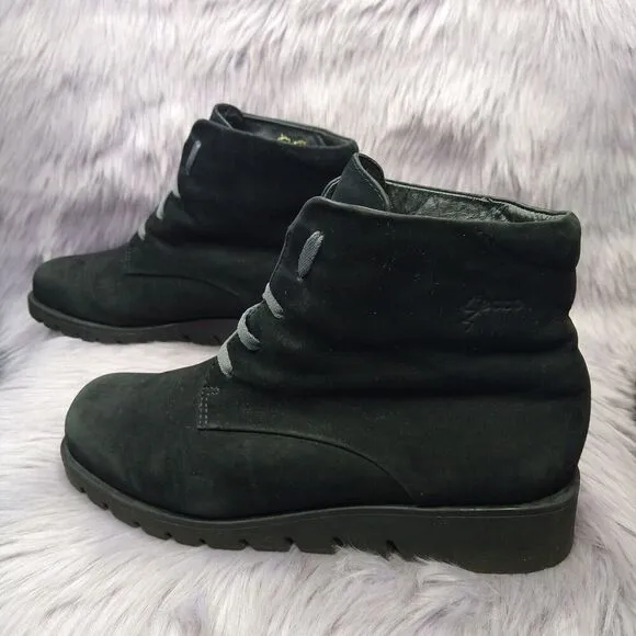 Ecco Suede Soft Ankle Wool Lining Boots Bootie Women Size 40 9-9.5 Black Lace Up