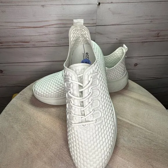 Ecco Therap Mens Textured White Leather Athletic Training Shoes 44EU 10-10.5 US