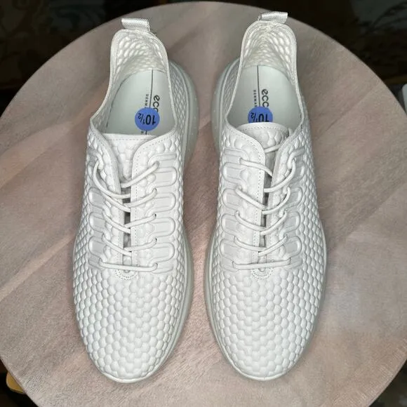 Ecco Therap Mens Textured White Leather Athletic Training Shoes 44EU 10-10.5 US