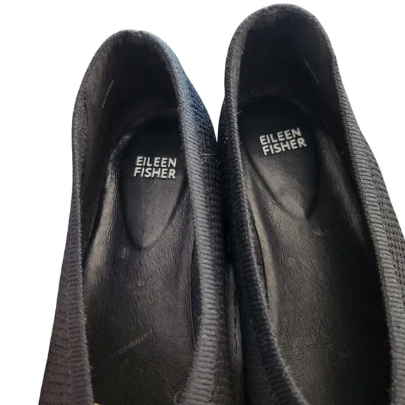 Eileen Fisher Black Heaven Stretch Knit Wedge Ballet Flat Shoes Women's Size 10
