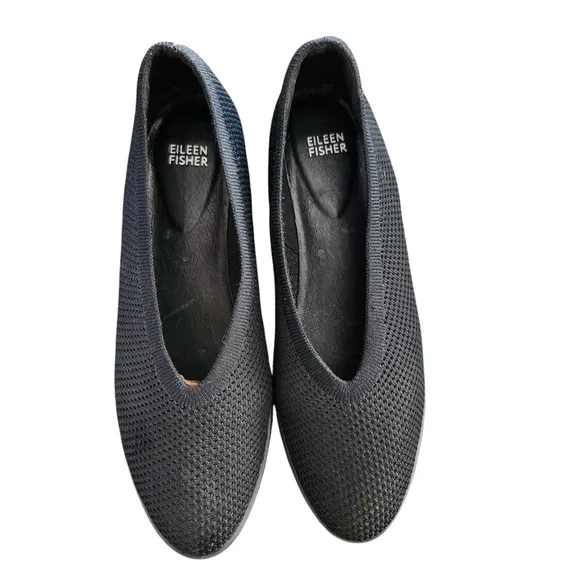Eileen Fisher Black Heaven Stretch Knit Wedge Ballet Flat Shoes Women's Size 10