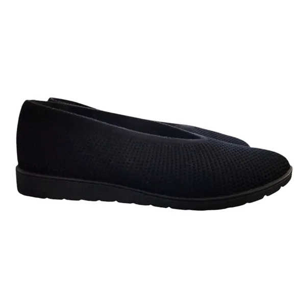 Eileen Fisher Black Heaven Stretch Knit Wedge Ballet Flat Shoes Women's Size 10