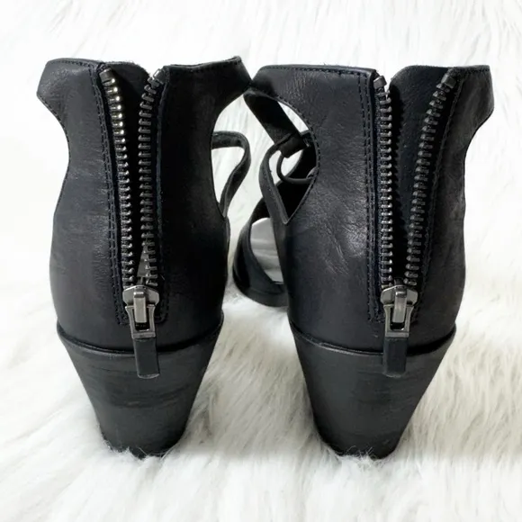 Eileen Fisher Black Leather Cutout Peep Toe Zippered Heel Sandals 10