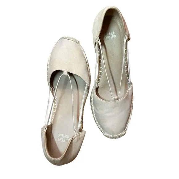 Eileen Fisher Cream Espadrille Jute Wedge Shoes Sz. 7
