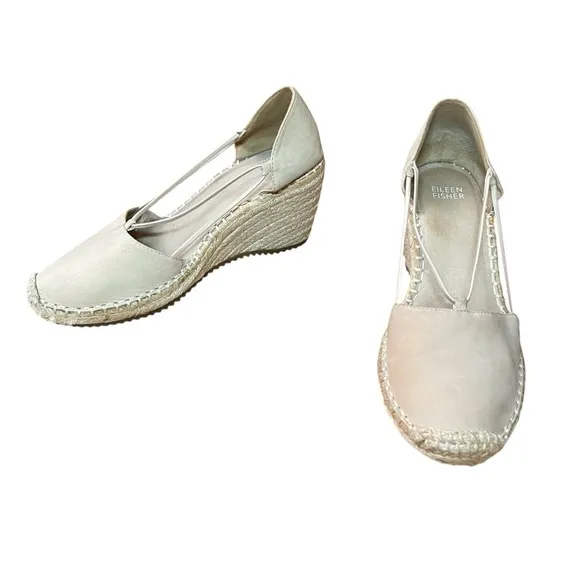 Eileen Fisher Cream Espadrille Jute Wedge Shoes Sz. 7