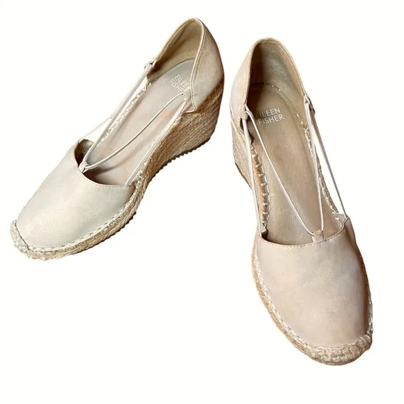 Eileen Fisher Cream Espadrille Jute Wedge Shoes Sz. 7