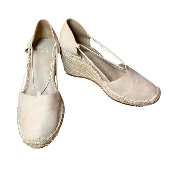 Eileen Fisher Cream Espadrille Jute Wedge Shoes Sz. 7