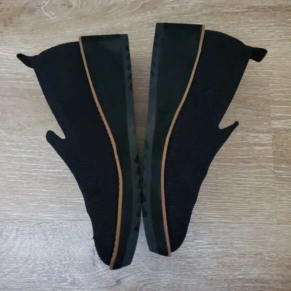 Eileen Fisher Lindy Stretch Knit Platform Wedge Black Moccasins Loafers Size 7
