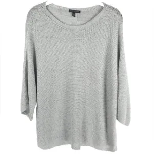 EILEEN FISHER LINEN Blend Knit Boat Neck 3/4 Sleeve Pullover Top Sweater MEDIUM