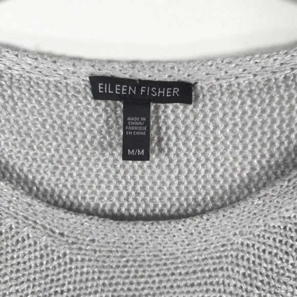 EILEEN FISHER LINEN Blend Knit Boat Neck 3/4 Sleeve Pullover Top Sweater MEDIUM