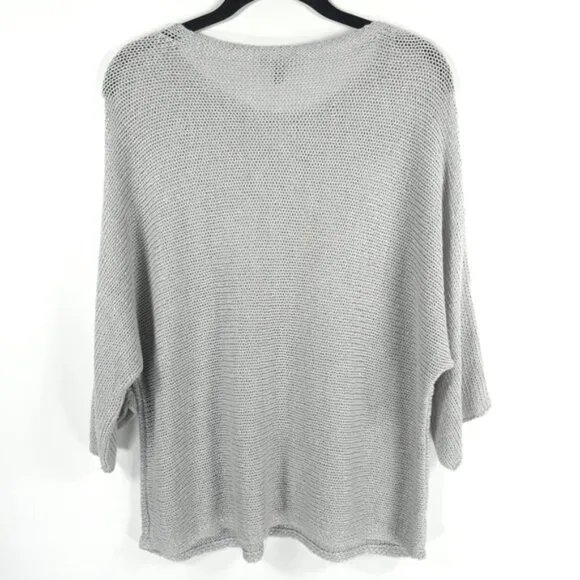 EILEEN FISHER LINEN Blend Knit Boat Neck 3/4 Sleeve Pullover Top Sweater MEDIUM