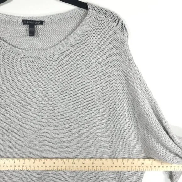 EILEEN FISHER LINEN Blend Knit Boat Neck 3/4 Sleeve Pullover Top Sweater MEDIUM