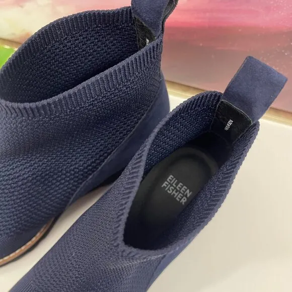 Eileen Fisher London Knit Wedge Booties in Navy Size 8.5