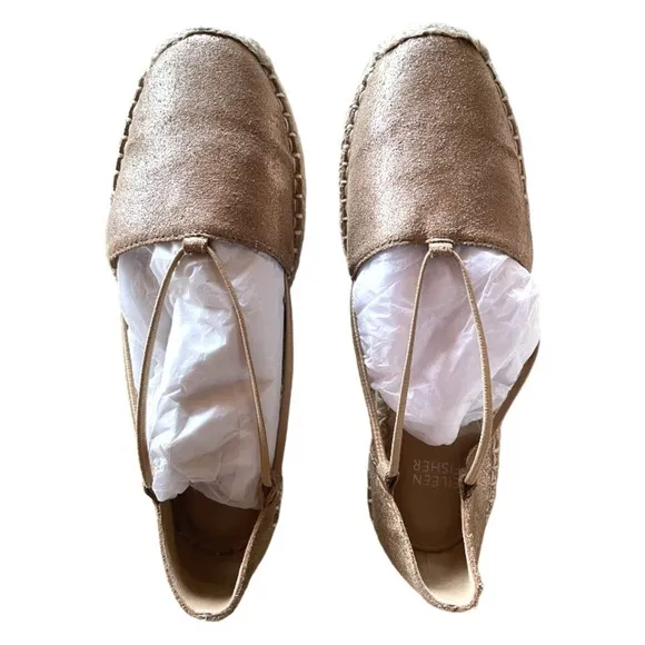 Eileen Fisher Metallic Espadrille Shoes 7 1/2 Bronze 7.5 Shimmering Leather NIB