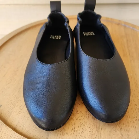 Eileen Fisher Naomi Nappa black leather ballet flats size 7.5