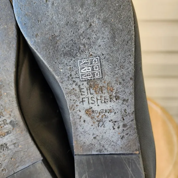 Eileen Fisher Naomi Nappa black leather ballet flats size 7.5
