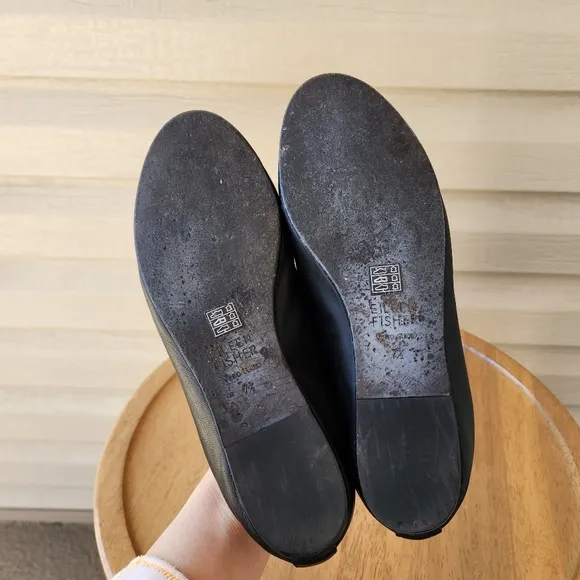 Eileen Fisher Naomi Nappa black leather ballet flats size 7.5