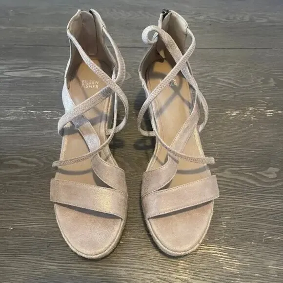 Eileen Fisher Nubuck Espadrille Wedges Size 10 Neutral Wedge NWOT