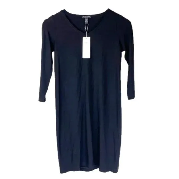 EILEEN FISHER Viscose-Jersey Three-Quarter-Sleeve V-Neck Shift Dress Sz L - NWT