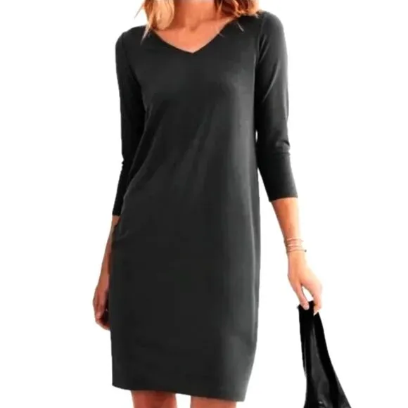 EILEEN FISHER Viscose-Jersey Three-Quarter-Sleeve V-Neck Shift Dress Sz L - NWT