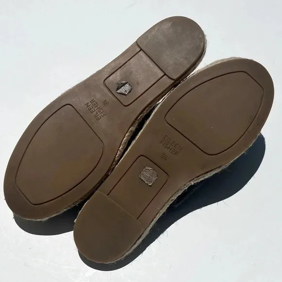 EILEEN FISHER Women’s KAI Black Leather Espadrille mules flats size 9.5