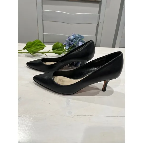 Elie Tahari Black Leather Pointed Toe Stiletto Heel Pumps Size 38