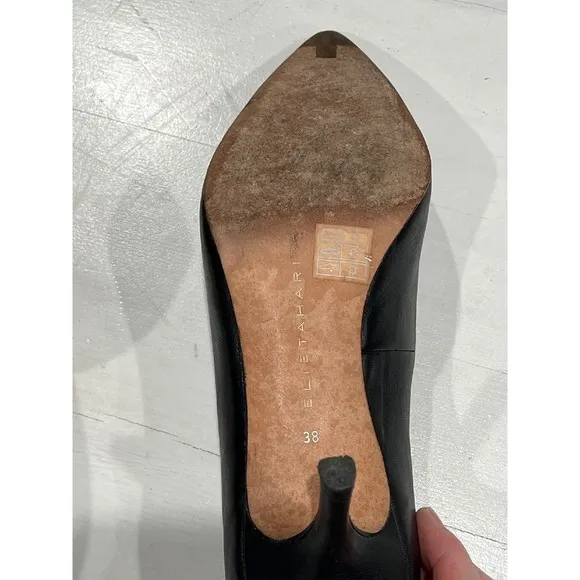 Elie Tahari Black Leather Pointed Toe Stiletto Heel Pumps Size 38