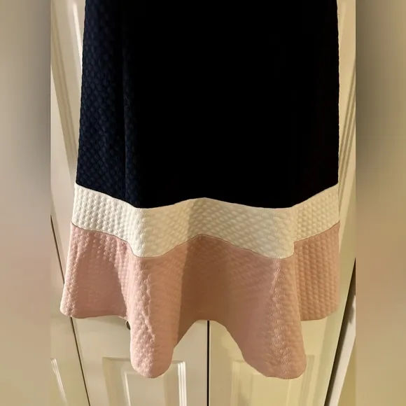 Eliza J Women's 8 Retro, Mod Inspired, Textured Dark Navy, White, &amp; Pink Dress