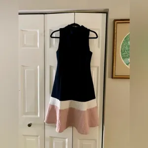 Eliza J Women's 8 Retro, Mod Inspired, Textured Dark Navy, White, &amp; Pink Dress