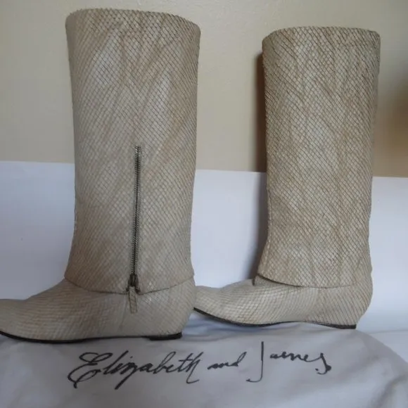 Elizabeth and James E-steel Snakeskin Wedge‎ Laser cut Leather Zip Boots Shoes