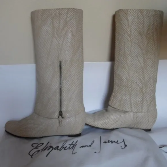 Elizabeth and James E-steel Snakeskin Wedge‎ Laser cut Leather Zip Boots Shoes