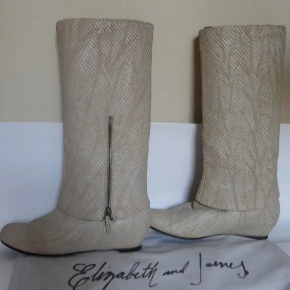 Elizabeth and James E-steel Snakeskin Wedge‎ Laser cut Leather Zip Boots Shoes