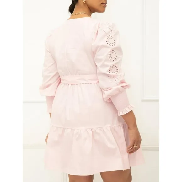 ELOQUII Elements Tiered Dress With Eyelet Sleeve - Pink