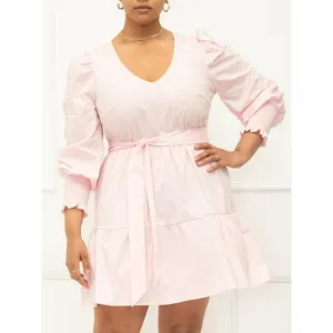ELOQUII Elements Tiered Dress With Eyelet Sleeve - Pink